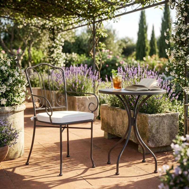 VENTUS - poltrona da giardino in ferro completa di cuscino schienale classico