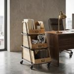 DROWY - 3 cassetti in legno con ruote industrial in legno e acciaio