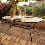 MELILLA - tavolo con piano ovale e mosaico beige e antracite