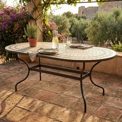 MELILLA - tavolo con piano ovale e mosaico beige e antracite