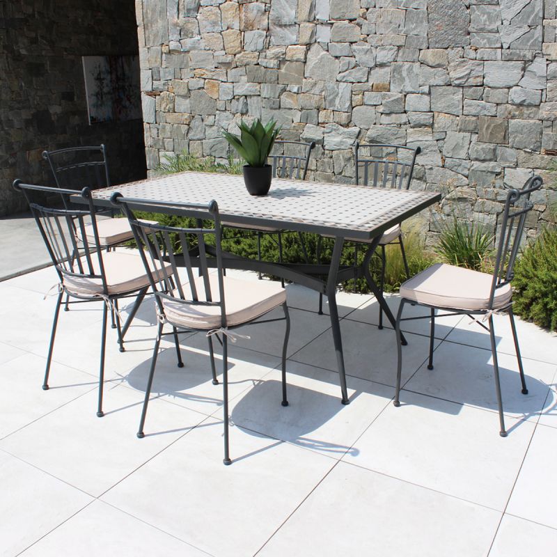 ANXO - tavolo con piano rettangolare e mosaico beige e antracite