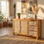 VIGGO - mobile in legno di mango con 2 ante e 3 cassetti