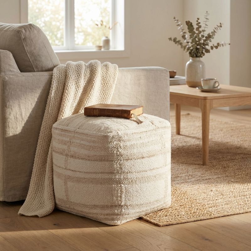 JUPITER - pouf in lana avorio con decoro 40 x 40