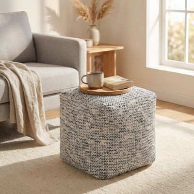 IVOR - pouf in lana avorio con decoro 40 x 40