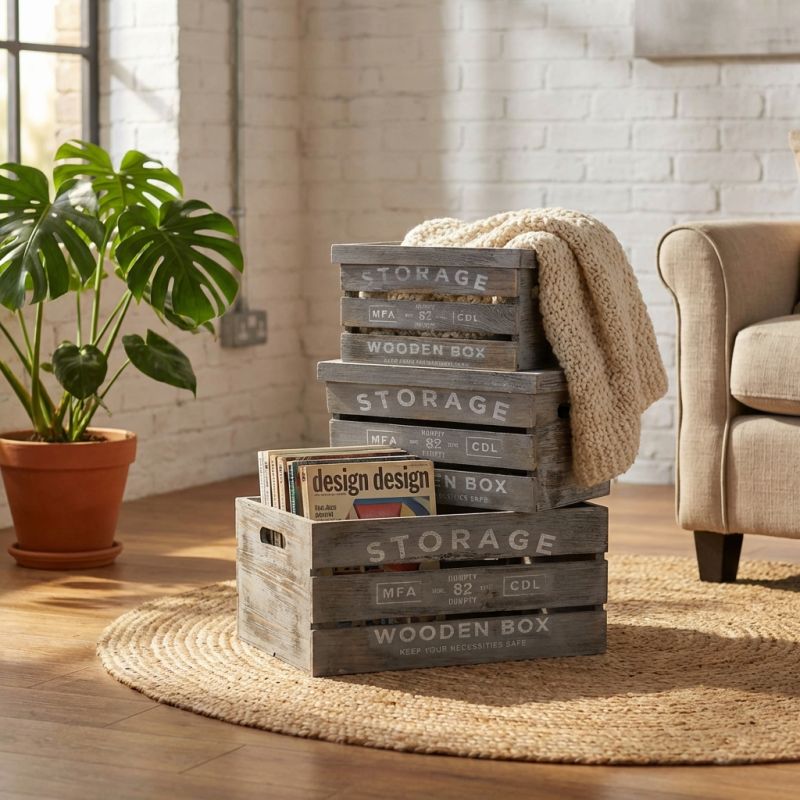 CLARA - set di 3 cassette in legno 
