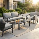 FRIDA - salotto outdoor in alluminio con schienale in corda