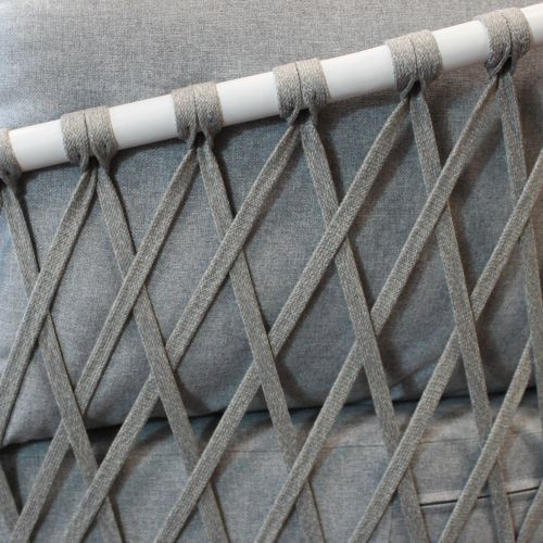 BACHATA - salotto con struttura in alluminio verniciato taupe o bianca, rivestimento in corda in pvc