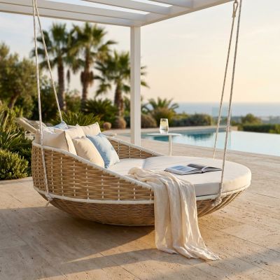 MARISMA - divano letto outdoor con struttura in alluminio verniciato taupe