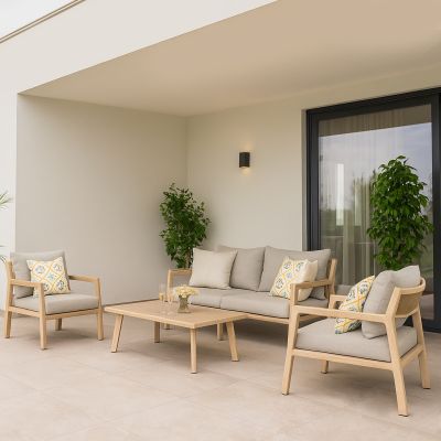 ENCANTO - salotto con struttura in alluminio verniciato effetto legno e cuscineria