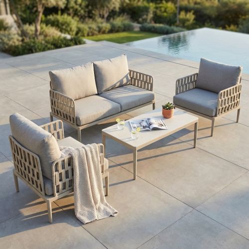 CASCADA - salotto outdoor con struttura in alluminio grigio chiaro, antracite o naturale