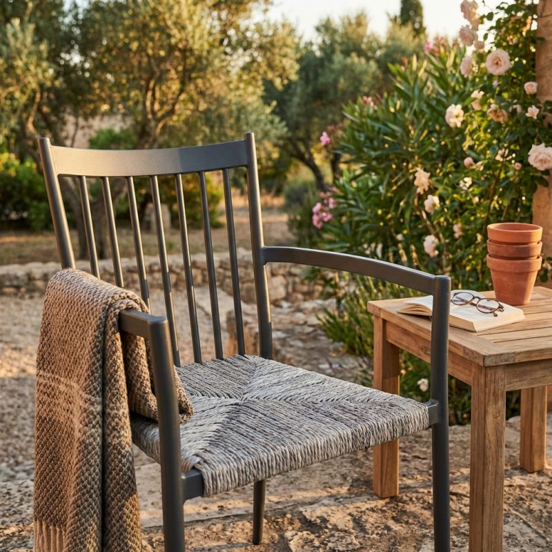 GARDENIA - poltrona da giardino in alluminio e rattan sintetico impilabile