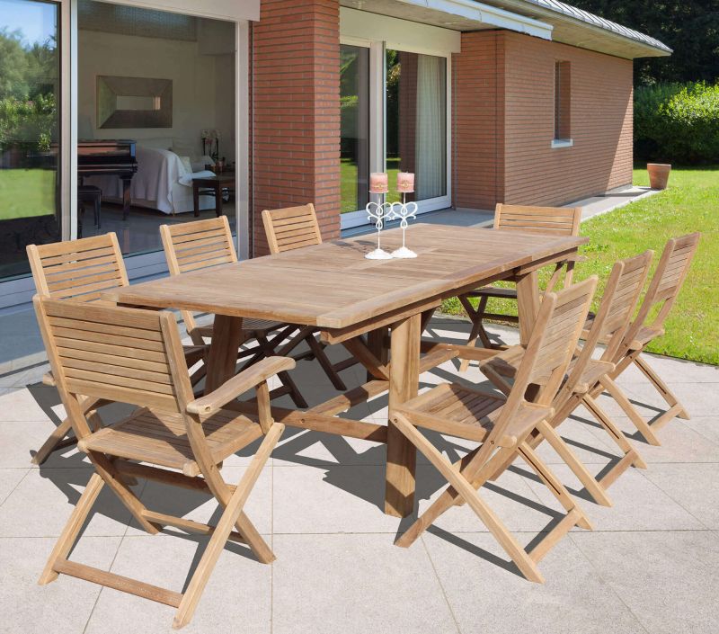 ORATOR - set tavolo in teak cm.220/300 x 100 x 77 h con 8 sedie e 2 poltrone Orator