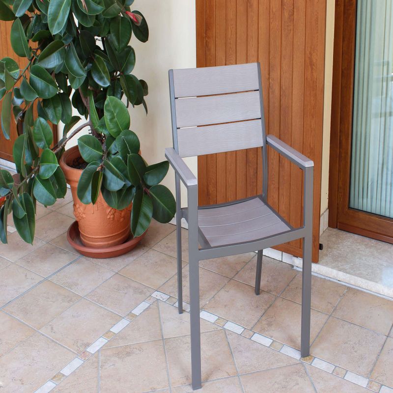 TRIUMPHUS - set tavolo in alluminio e polywood cm 180/240 x 100 x 73 h con 4 poltrone Xanthus