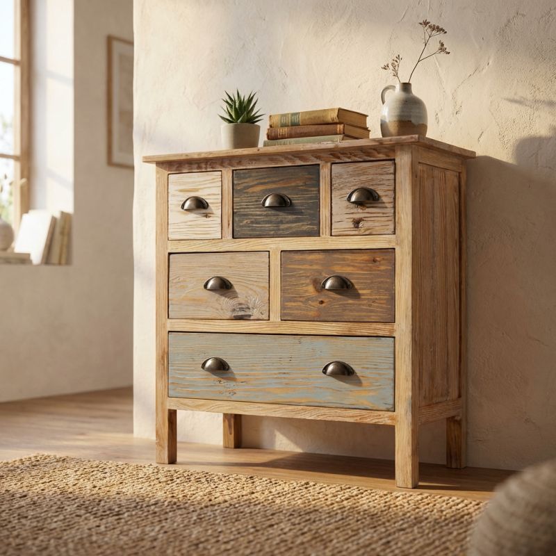 COLORWOOD - cassettiera sei cassetti in legno colorato da 75 cm
