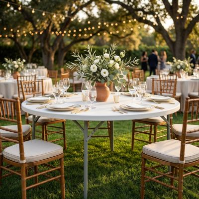 CATE - tavolo catering rotondo pieghevole salvaspazio in acciaio e abs