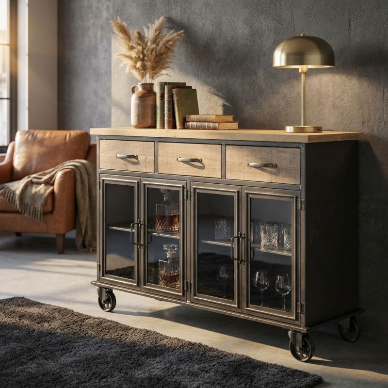CALY - madia industrial in acciaio e legno