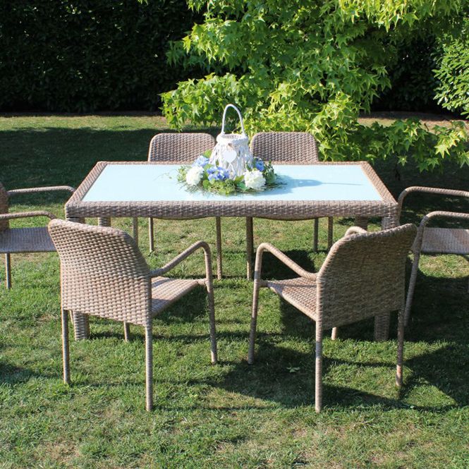 AXONA - tavolo intreccio in wicker vetro