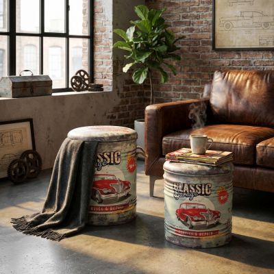 THEODORE - set di 2 pouf contenitore tondo poggiapiedi