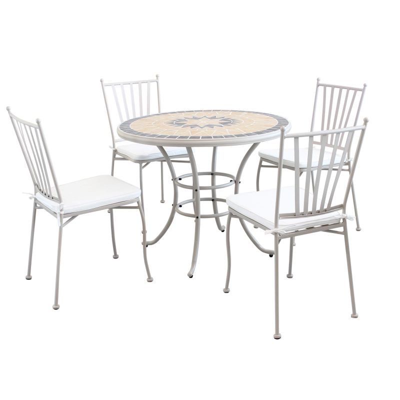 VENTUS - set tavolo in ferro Ø 90 x 74 h con 4 sedie Ventus
