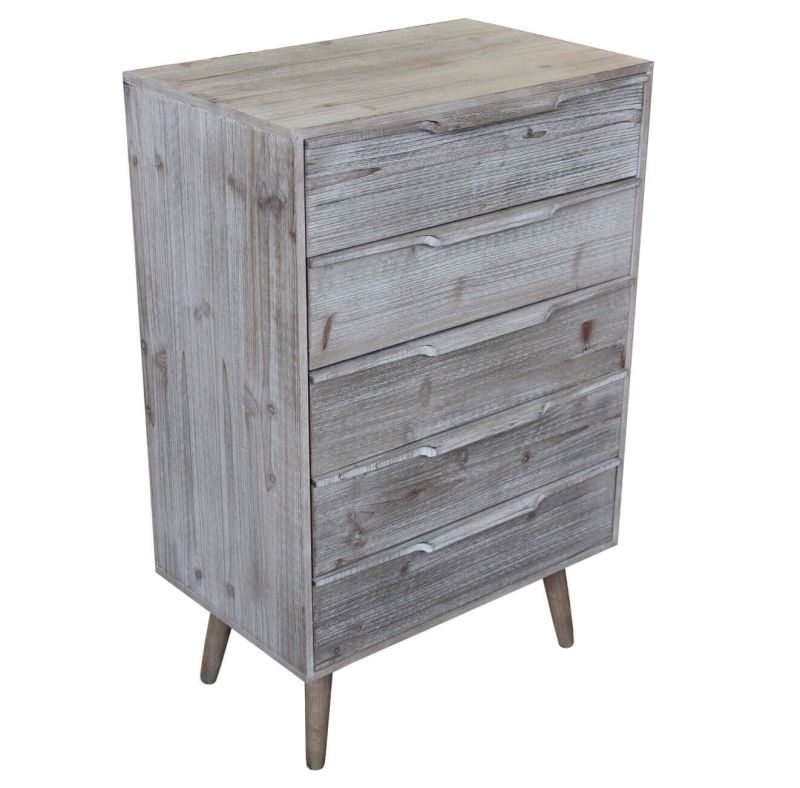 ANGELINE - mobiletto 5 cassetti in paulownia e mdf industrial