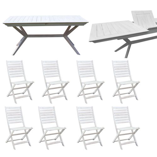 CAESAR - set tavolo in legno massiccio di acacia con 8 sedie Sortis