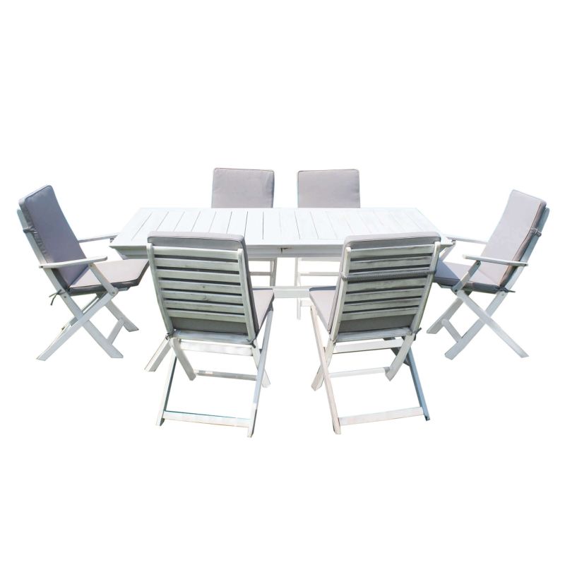 CAESAR - set tavolo in legno massiccio di acacia con 4 sedie e 2 poltrone Sortis