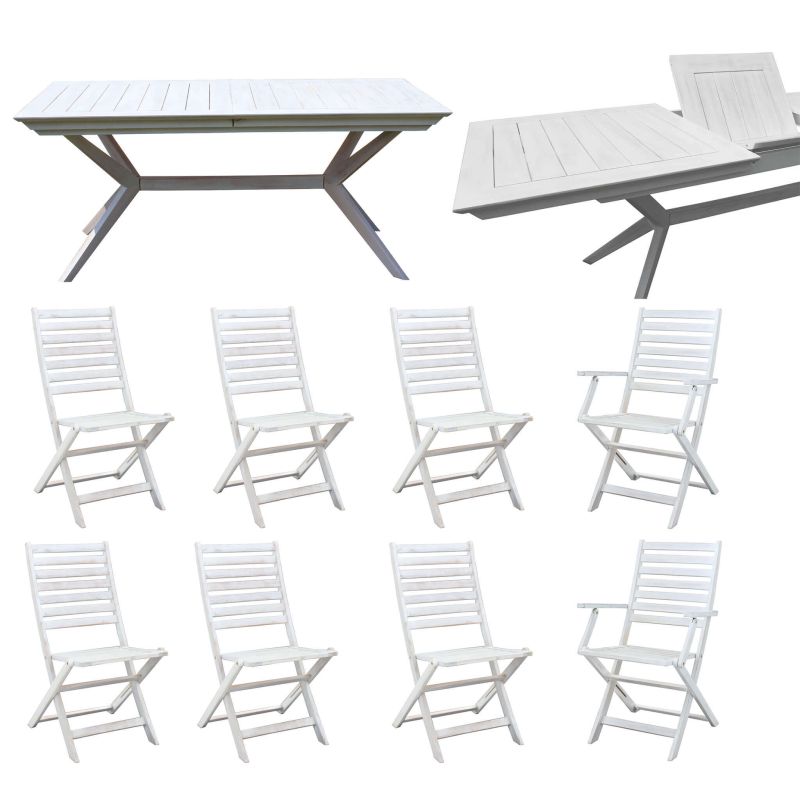 CAESAR - set tavolo in legno massiccio di acacia con 6 sedie e 2 poltrone Sortis