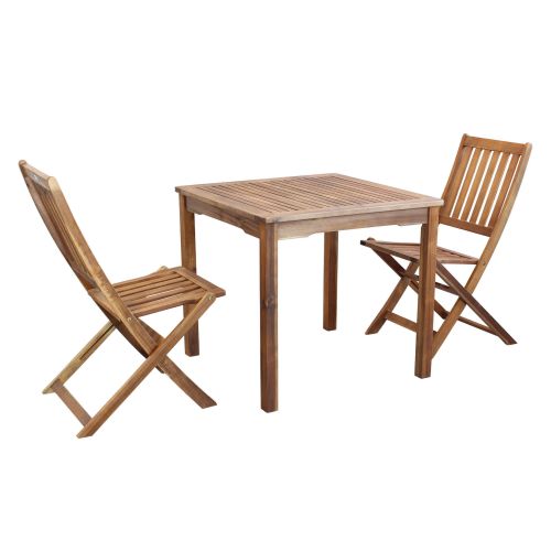 AARON - set tavolo in legno massiccio di acacia cm 80 x 80 x 74 h con 2 sedie Dresda