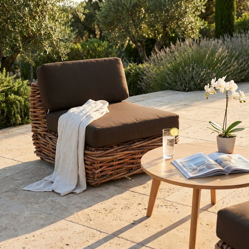 ROSEUS - poltrona da giardino completa di cuscino intreccio in rattan naturale