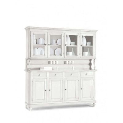 CHELSEY - credenza con vetrina in legno massello cm 196 x 43 x 218 h